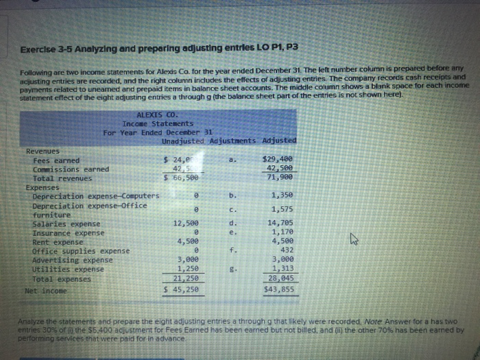  Exercise 3-5 Analyzing and preparing adjusting entries LO P1, P3 Following