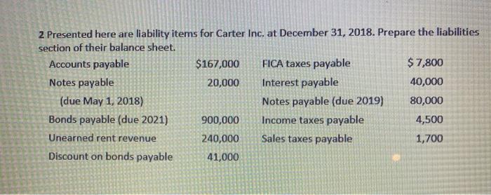  2 Presented here are liability items for Carter Inc. at December