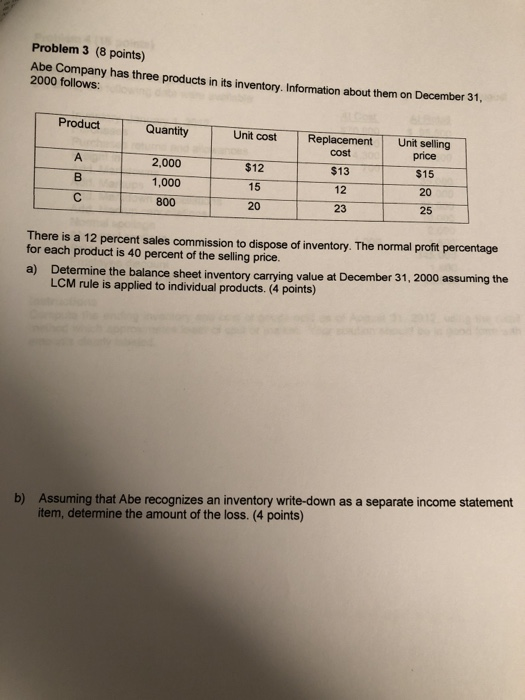  Problem 3 (8 points) Abe Company has three products in its