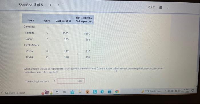  What amount should be reported for imentory on Sheffeld Frame Camera