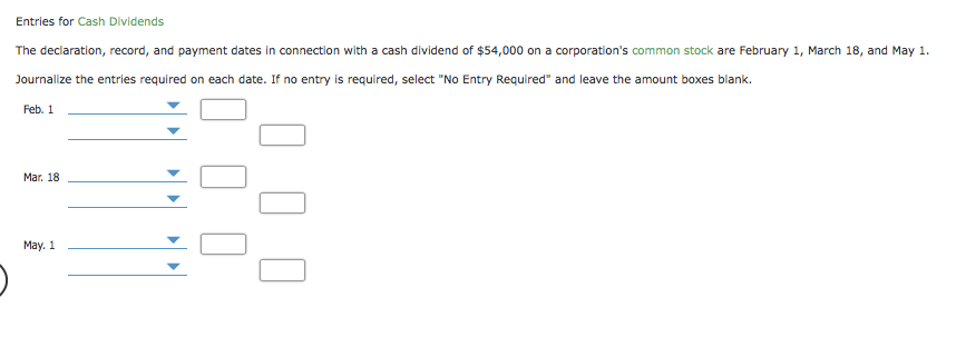 Entries for Cash Dividends The declaration, record, and payment dates in