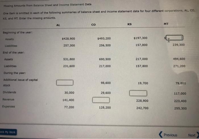  Missing Amounts from Balance Sheet and Income Statement Data One item