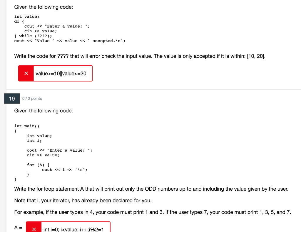 a value:" for (A) cout