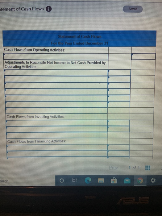 the statement of cash flows. The completed comparative balance sheets and income