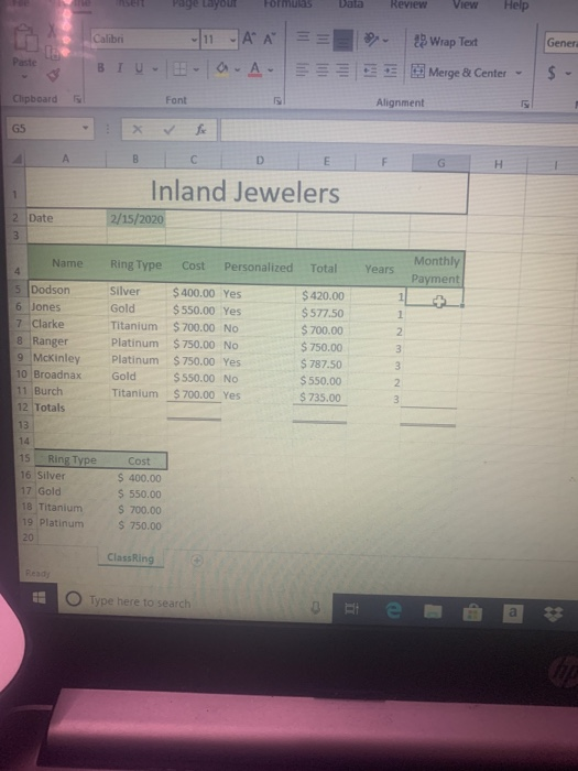  insert a function in cell g5 to calculate the first students