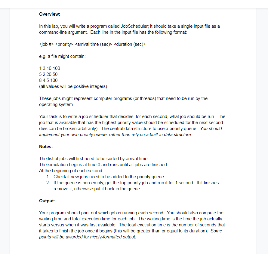  Java is the required language for this problem: Overview: In this