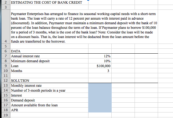 how to solved it on excel what function is used. 2 CASH