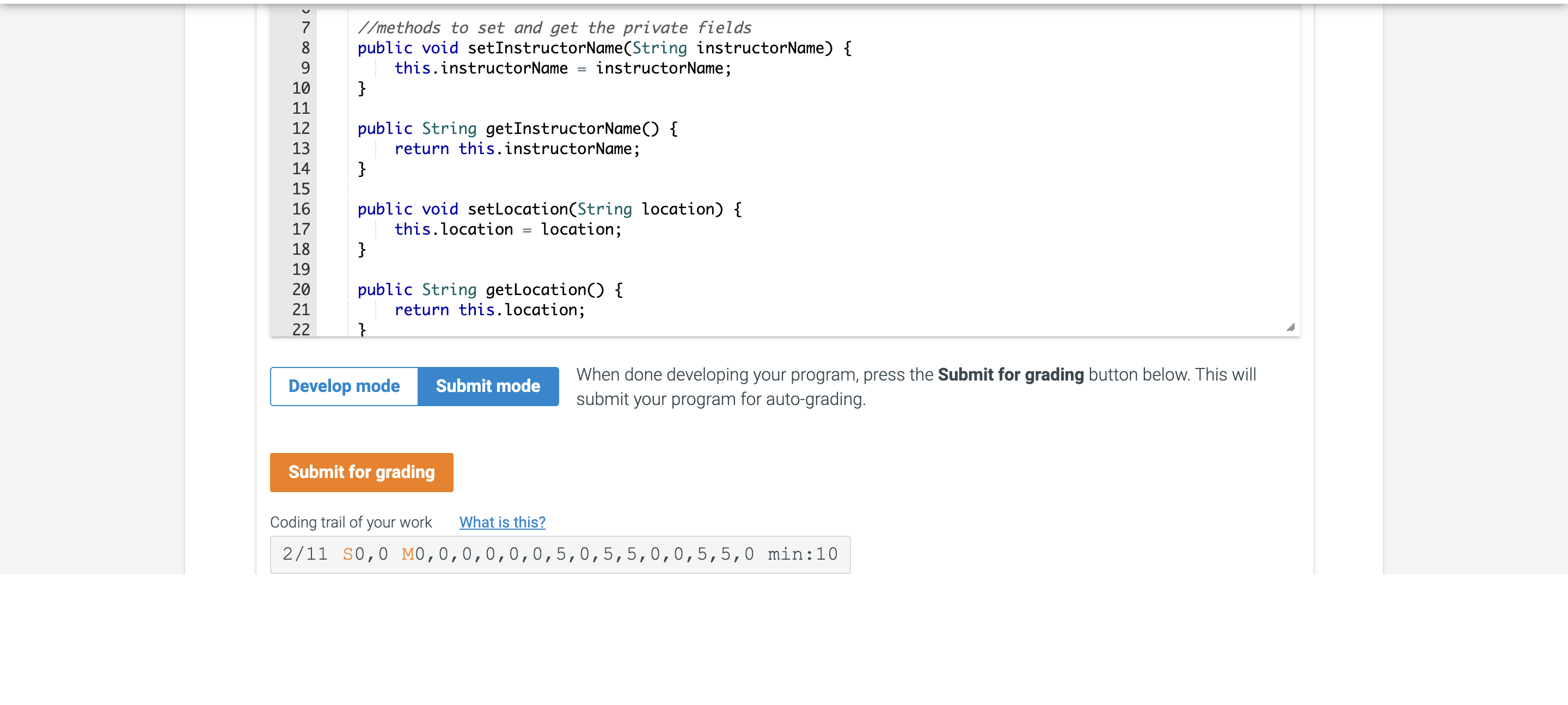 define a Course base class with methods to set and get private