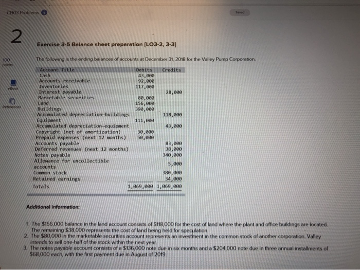  CHO3 Problems Saved 2 Exercise 3-5 Balance sheet preparation (LO3-2, 3-3]