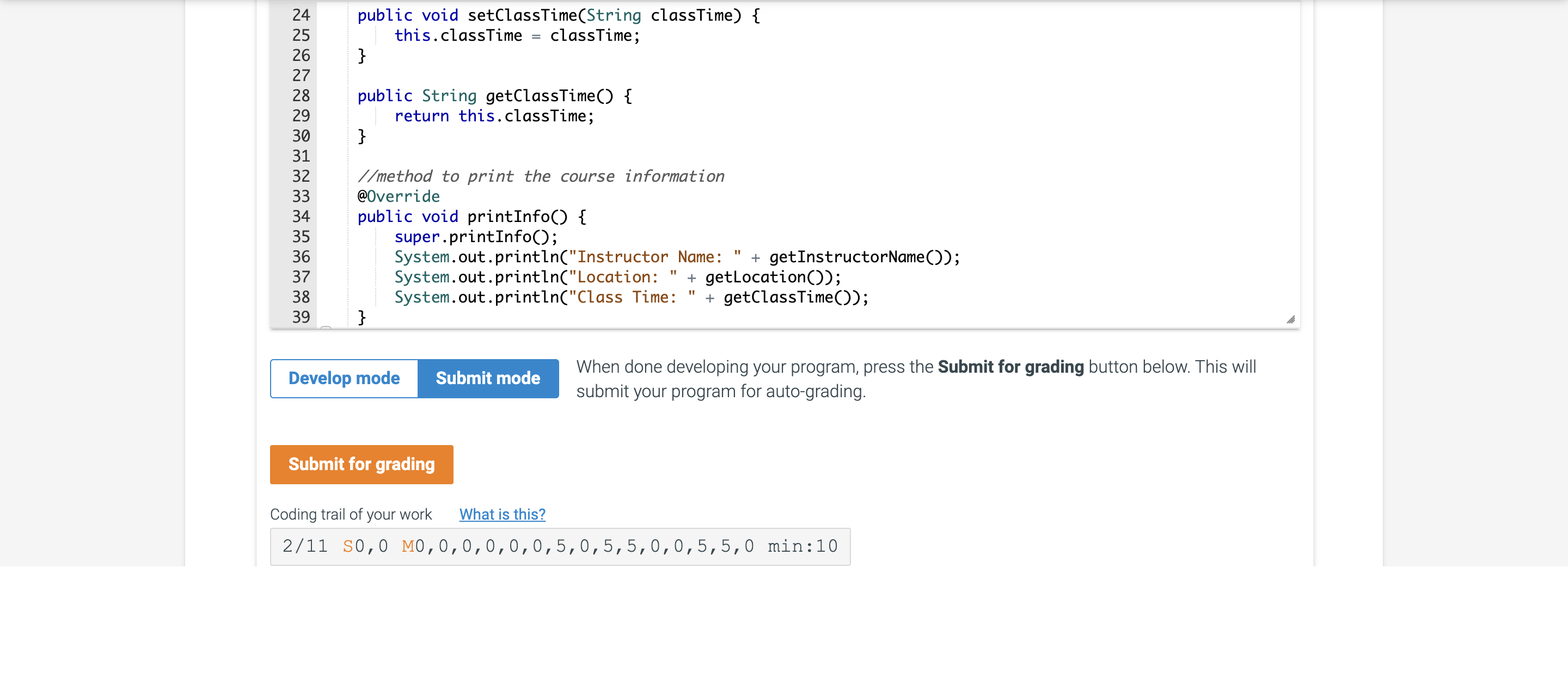 fields of the following types: - String to store the course number