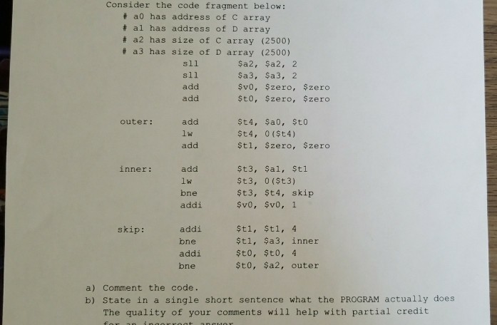  Consider the code fragment below: # a0 has address of C