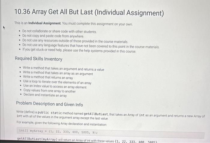  This is an Individual Assignment. You must complete this assignment on