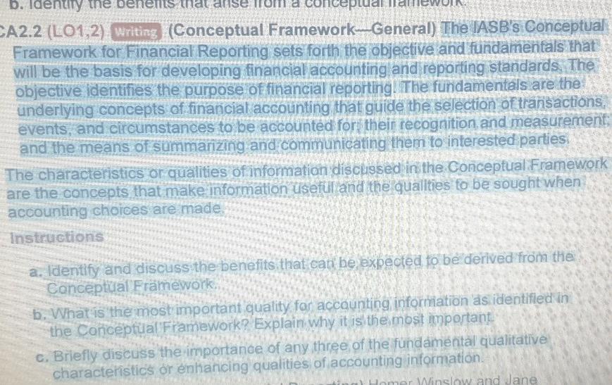 b. Identity the be CA2.2 (L01,2) writing (Conceptual Framework.General) The IASB's