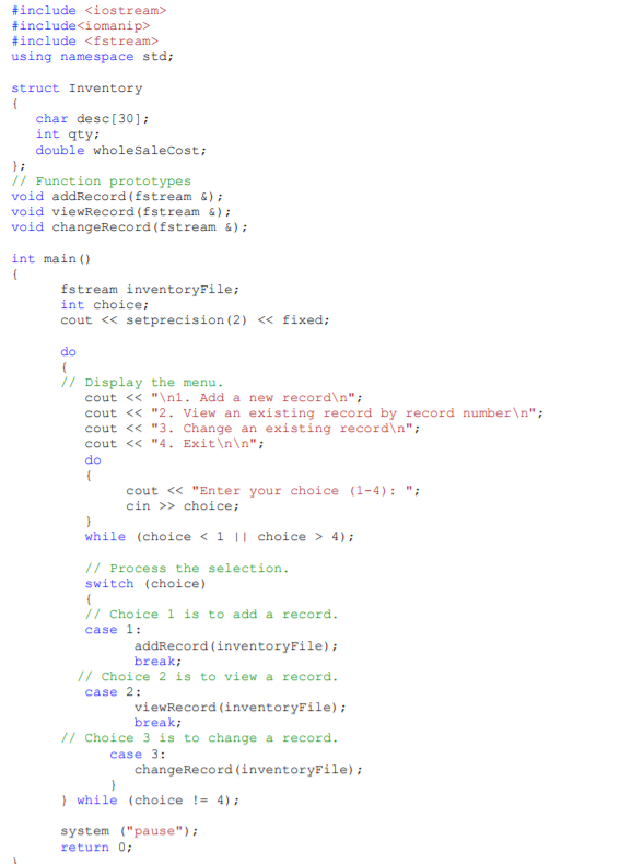 a program that uses a structure to store the following inventory data