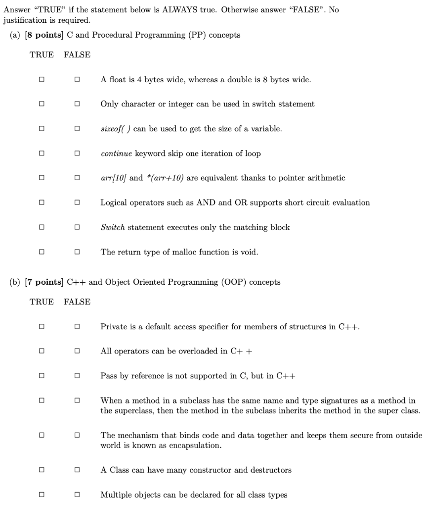  Answer "TRUE" if the statement below is ALWAYS true. Otherwise answer