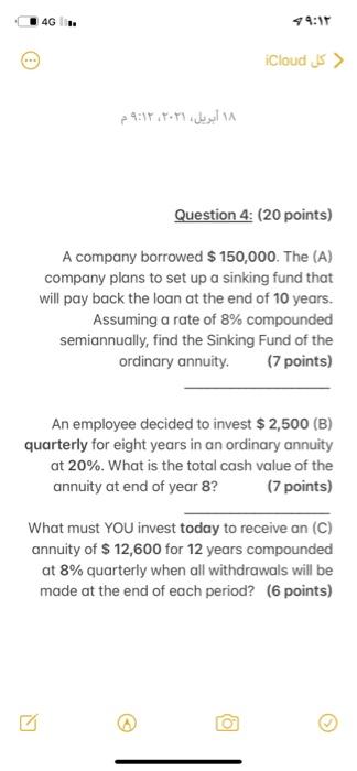  4G : iCloud > 18 4: Question 4: (20 points) A