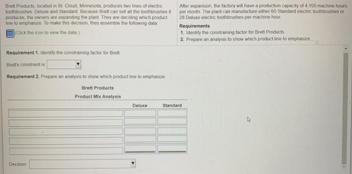 Standard Toothbrush Toothbrush Sales price $ 90 $ 45 Variable expenses 16