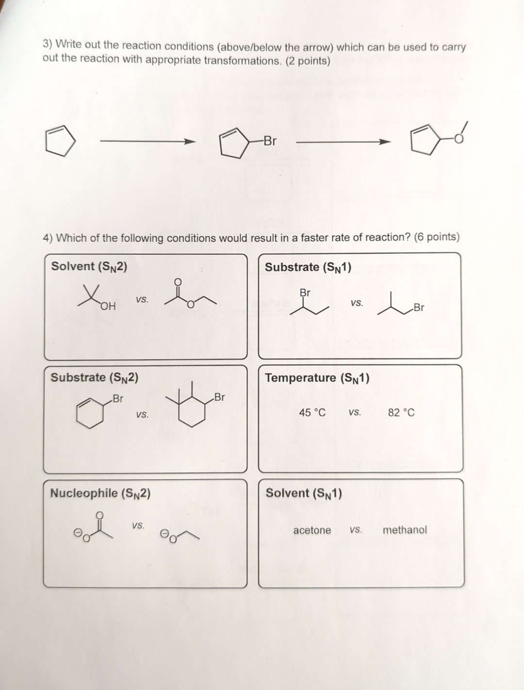  Write out the reaction conditions (above/below the arrow) which can be