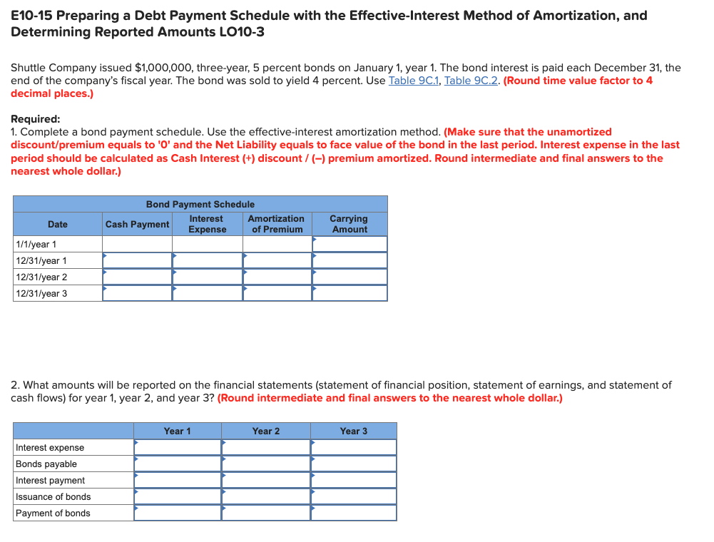  E10-15 Preparing a Debt Payment Schedule with the Effective-Interest Method of