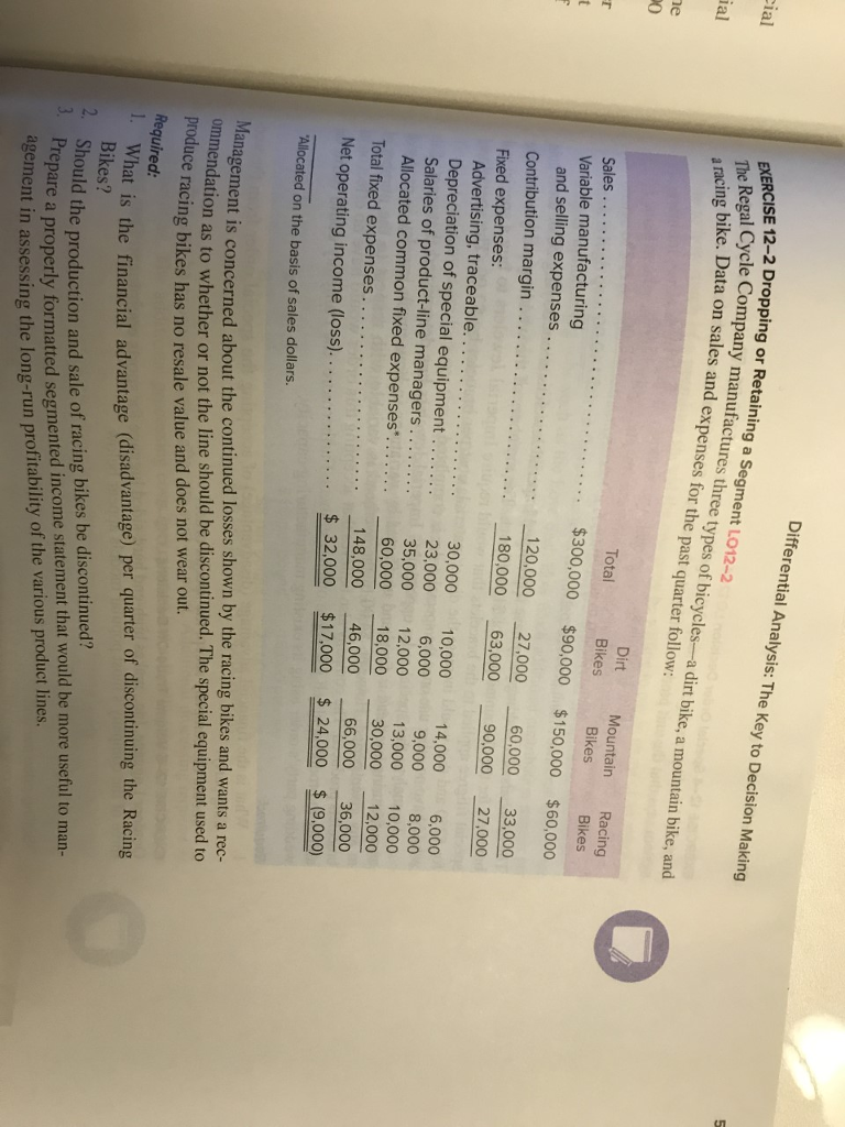  Differential Analysis: The Key to Decision Making EXERCISE 12-2 Dropping or
