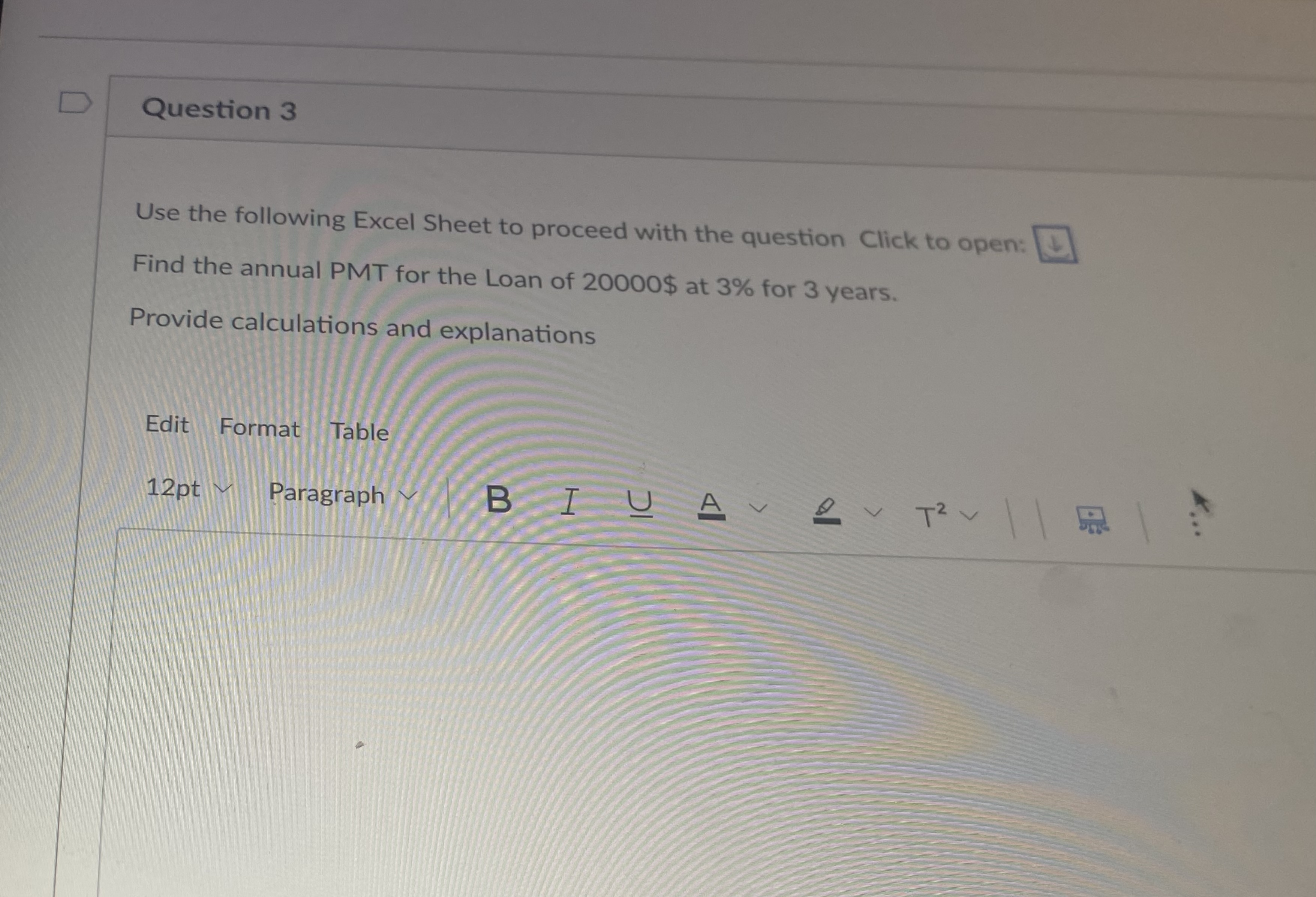 Use the following Excel Sheet to proceed with the question Click