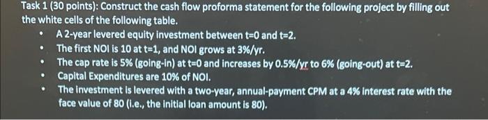 Please Help! Task 1 ( 30 points): Construct the cash flow proforma