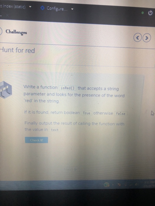  t lnoex (static) Configure. Challenges Hunt for red Write a function