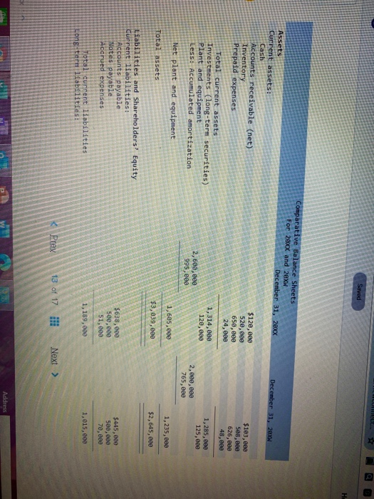 December 31, 20XX and Comparative Balance Sheets for 20XW and 20XX of