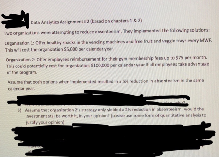  Data Analytics Assignment #2 (based on chapters 1 & 2) Two