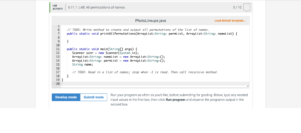 Write a program that lists all ways people can line up for