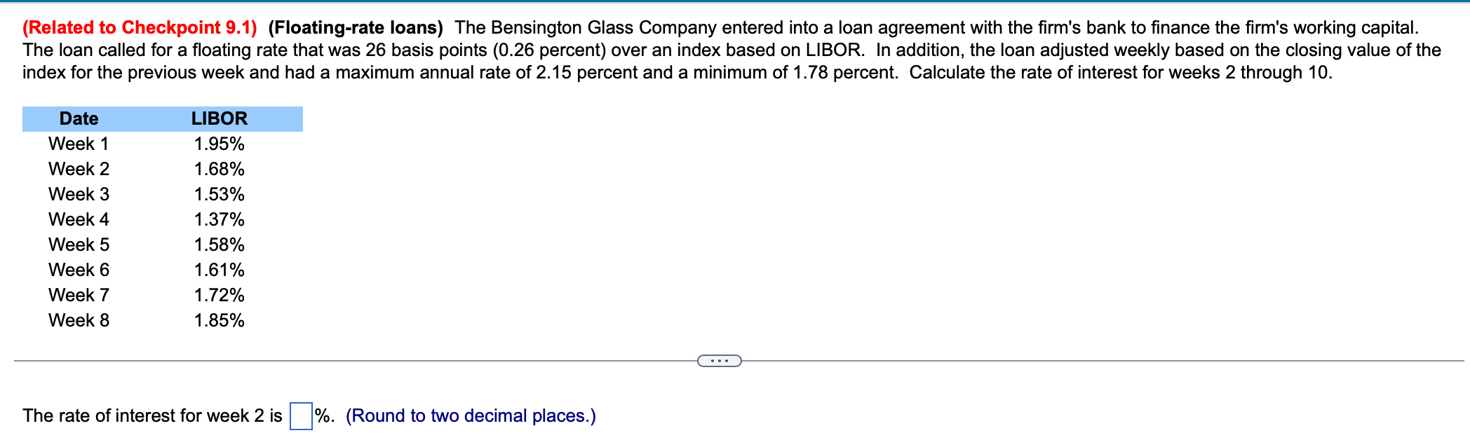  (Related to Checkpoint 9.1)(Floating-rate loans) The Bensington Glass Company entered into