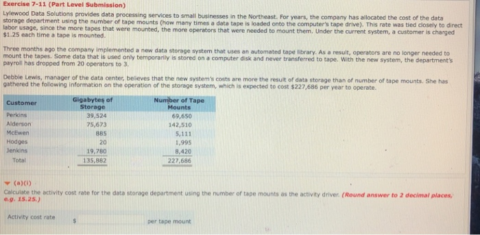  Exercise 7-11 (Part Level Submission) Lylewood Data Solutions provides data processing