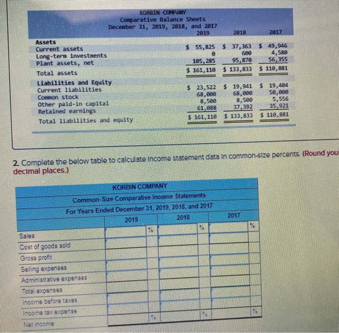 COMPANY Comparative Income Statements For Years Ended December 31, 2019, 2018, and