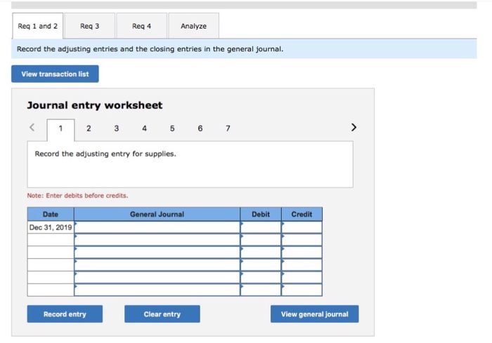 King Group Worksheet Month Ended December 31, 2019 Trial Balance Debit Credit