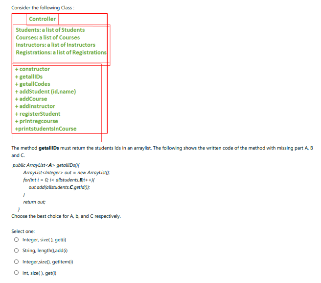  Consider the following Class: \begin{tabular}{|l|l|} \hline \multicolumn{1}{|c|}{ Controller } \\ \hline