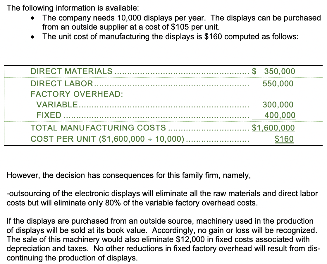  a. Prepare a schedule for management to determine the incremental cost