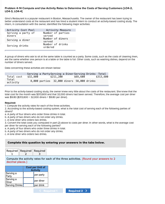  Problem 4-14 Compute and Use Activity Rates to Determine the costs