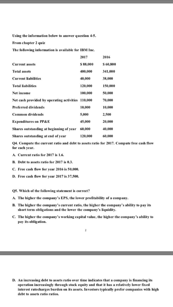 Using the information below to answer question 4-5 From chapter 2