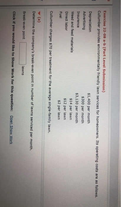  Exercise 22-08 a-b (Part Level Submission) Cullumber provides environmentally friendly lawn