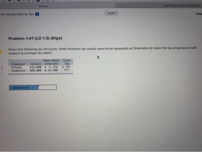  Connect Income Tax, Chapter 1 Flashcards An Introduction to Tax Saved