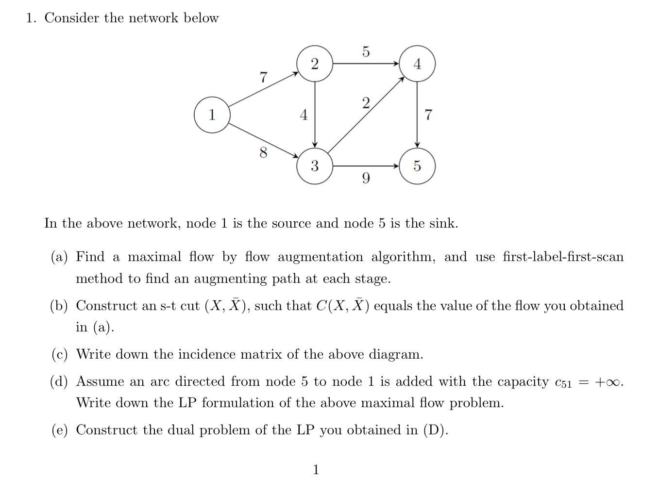  Consider the network below In the above network, node 1 is