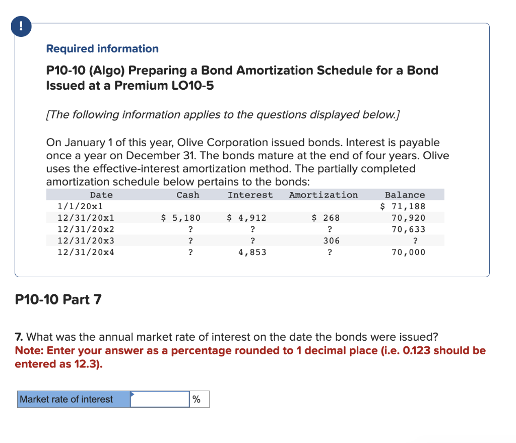 Required information P10-10 (Algo) Preparing a Bond Amortization Schedule for a