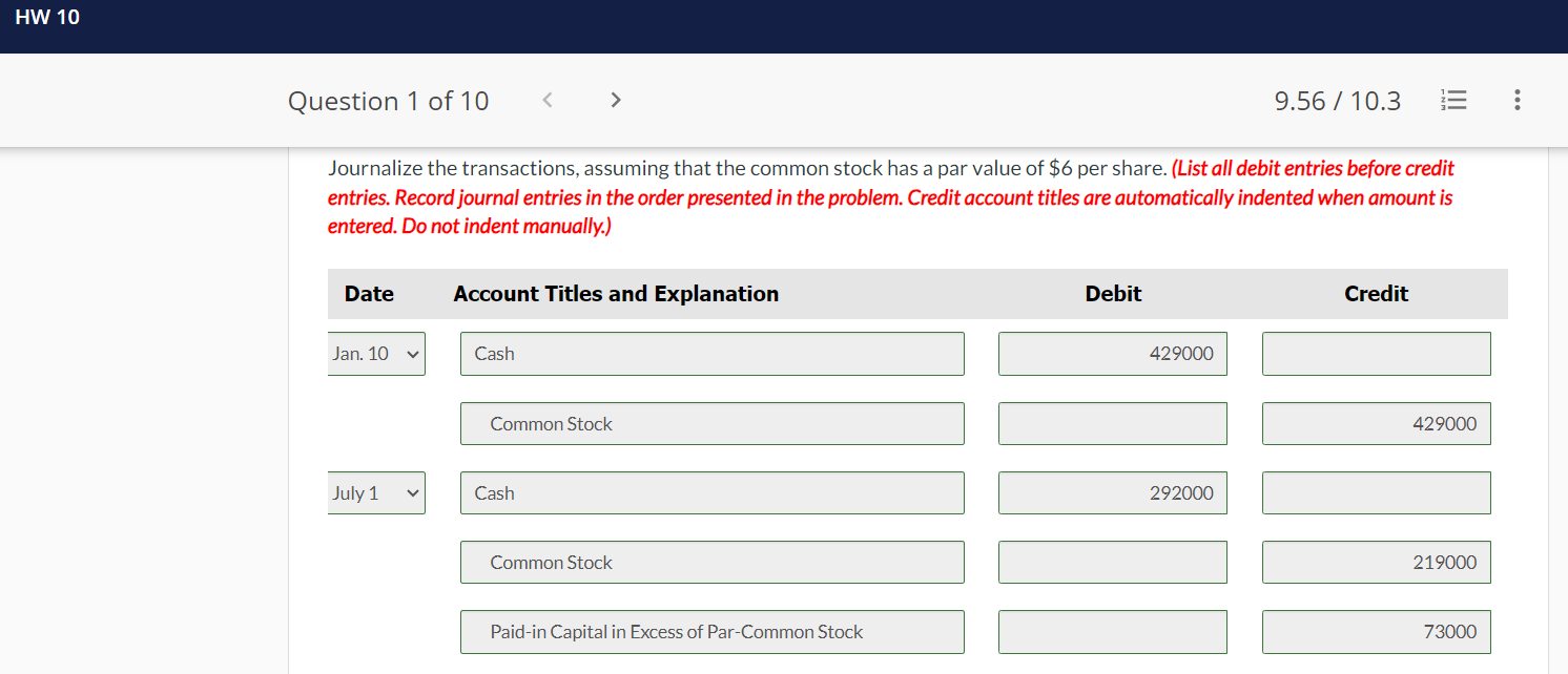 value of $6 per share. (List all debit entries before credit entries.