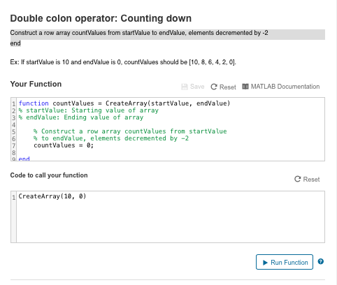  Double colon operator: Counting dowr Construct a row array countValues from