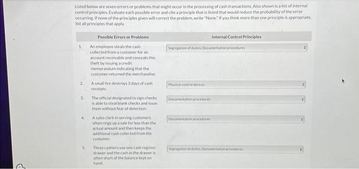  Listed below are seven erroes or problems that might occur in