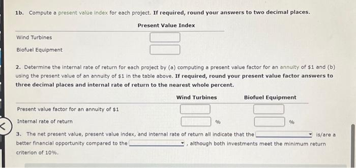 Alternative Power Inc, is considering two capital investment projects. The estimated net