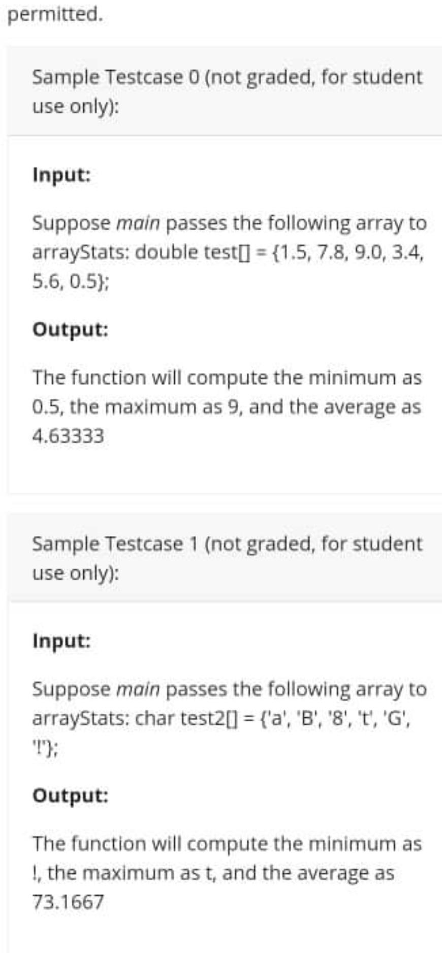 either arrays of characters, or arrays of floating-point numbers, and then returns