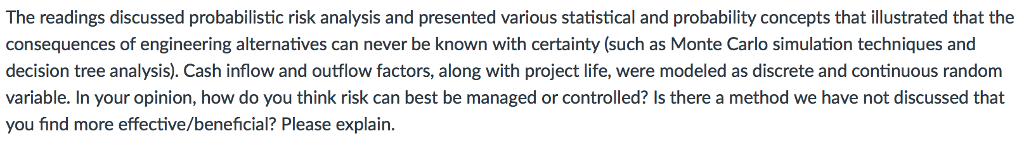 Controlling Risk. Can someone help me answer this discussion? Please provide a