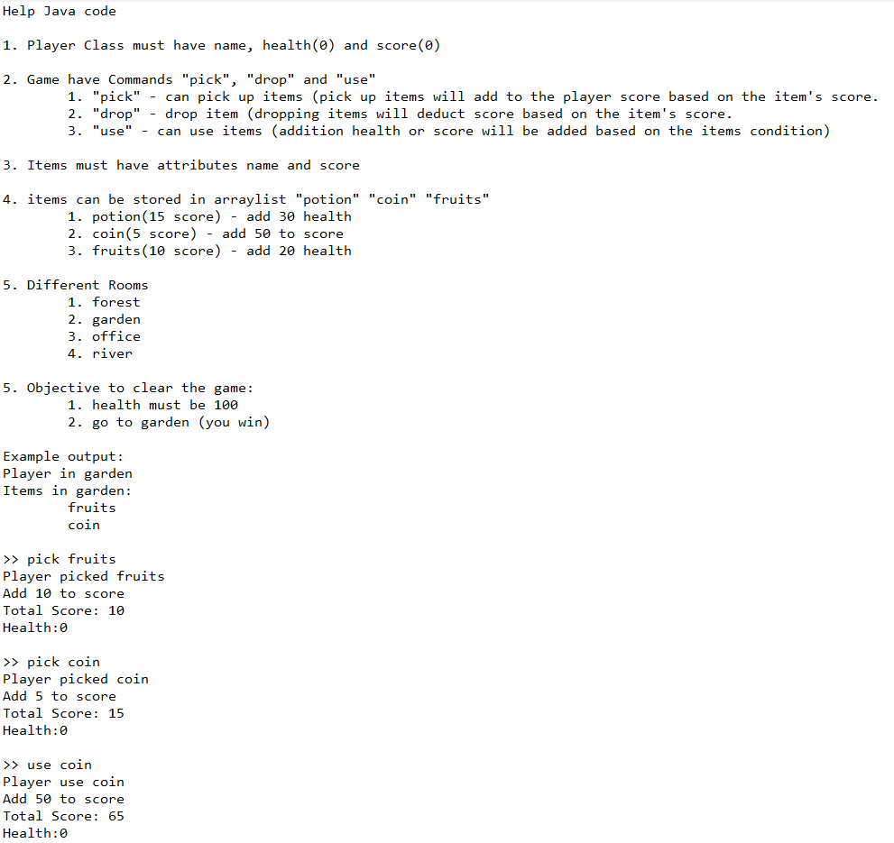 Help java code Help Java code 1. Player Class must have name,