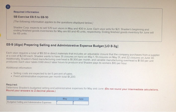  Required information SB Exercise E8-5 to E8-10 [The following information applies